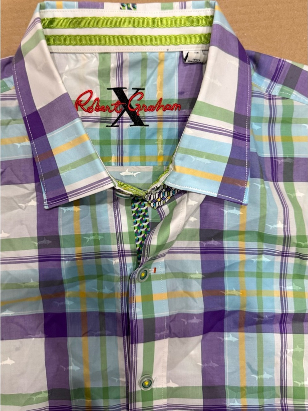 Robert Graham Multicolor Plaid Button-Down Shirt -Purple, Blue, Green, Yellow XL